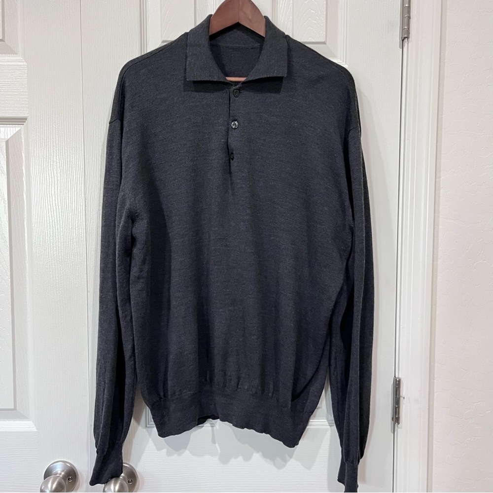 Woolmark Gray Button Front Merino Wool Pullover Sweater